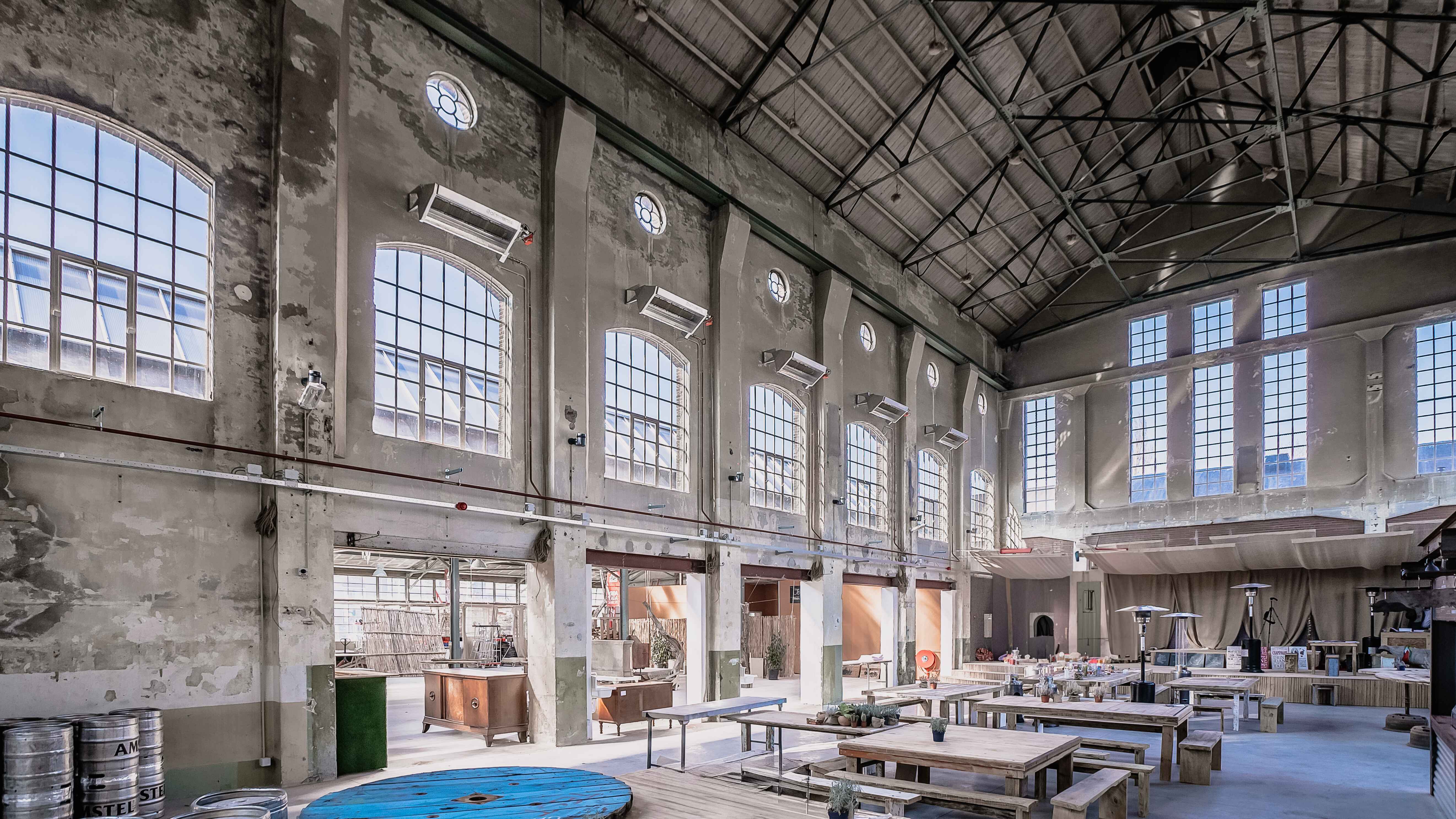 The Cathedral - catering-backstage setting "Yada Yada event space at Taets Art and Event Park in Amsterdam and Zaandam, an industrial venue perfect for weddings, conferences, dinners, dance events, and more, set in a historic munitions factory."